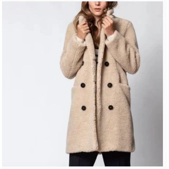 ZADIG & VOLTAIRE Teddy Mint Coat XS Cream White Button Sherpa Shearling - Picture 4 of 10